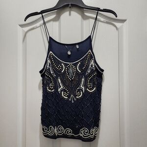 XS Buckle Navy Blue Beaded Tank Top